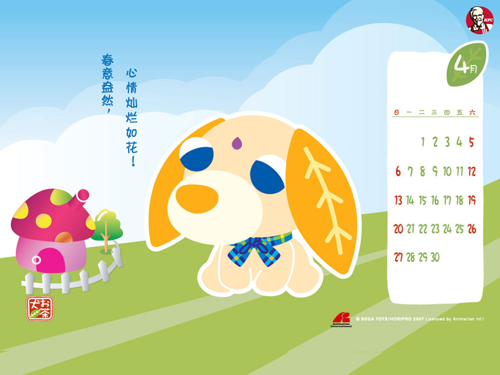 KFC茶犬2008年月历桌面